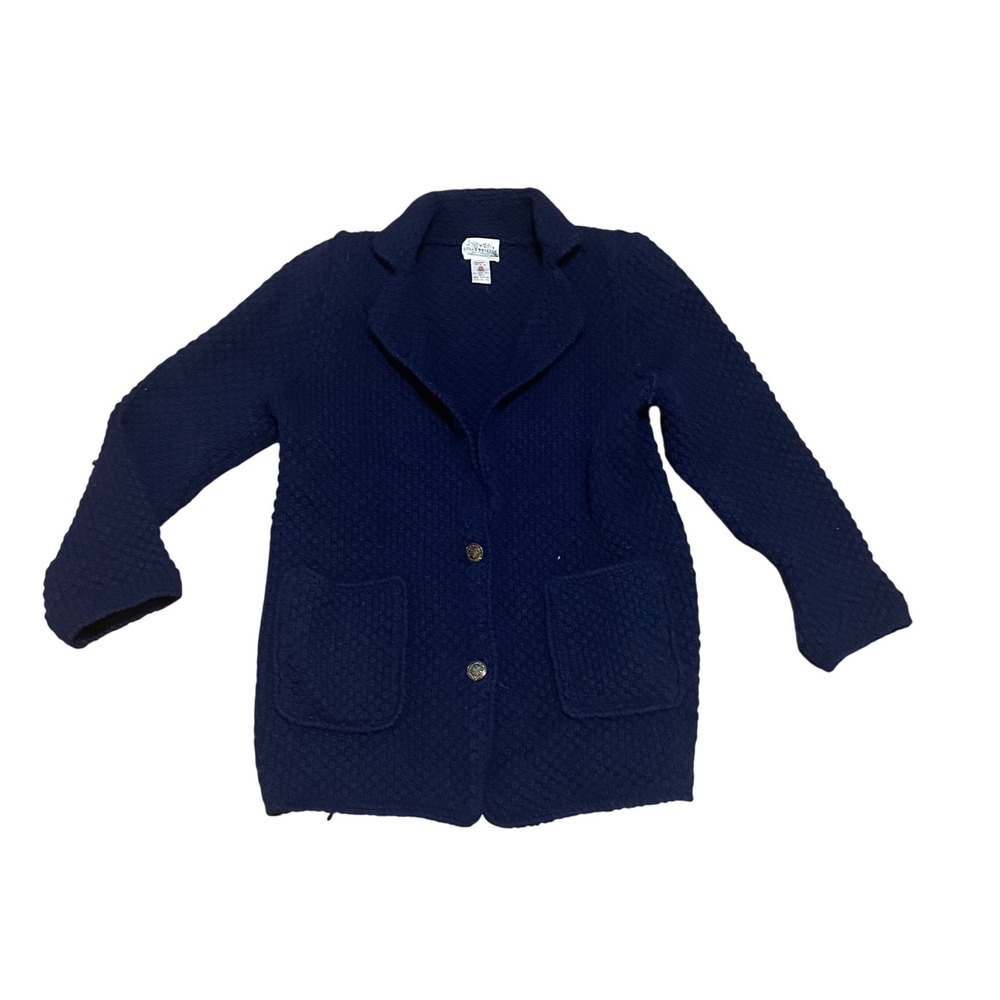 VTG Susan Bristol Small Navy Blue 100% Shetland Wool Popcorn Knit Blazer Jacket